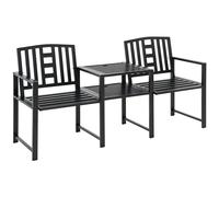 Outsunny Panchina da Giardino Moderna 2 Posti con Tavolino e Foro per Ombrellone Arredamento da Esterno 165x56x85.5cm Nero