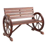 Outsunny Panchina da Esterno a 2 Posti, Panchina da Giardino Stile Country con Braccioli a Ruota in Legno, 105.5x59x75cm Marrone