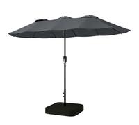 Outsunny Parasol Doppio 3x1.5m con Base, Sacchi Sabbia, Grigio