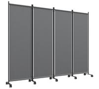 Outsunny Paravento da Esterno Interno Pieghevole 4 Pannelli con Ruote Grigio