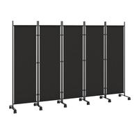 Outsunny Paravento da Interno a 5 Pannelli Pieghevole 252x40x170 cm Nero