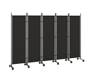 Outsunny Paravento da Interno a 5 Pannelli Pieghevole, 252x40x170 cm Separe Divisorio Interno in Acciaio con 12 Ruote, Divisorio per Ambienti Autoportante per Casa, Soggiorno e Ufficio, Nero