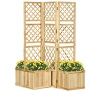 Outsunny Paravento, Schermatura per Giardino, triplo pieghevole, 4 fioriere, Legno Massello, Colore Naturale, 133 x 62 x 165 cm