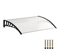 Outsunny Pensilina Tettoia da Esterno 122x89cm, Tettoia per Esterno Staffe in Policarbonato e Barre in Alluminio, per Balcone Finestre e Porte, Nero e Trasparente