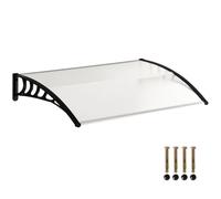 Outsunny Pensilina Tettoia da Esterno 122x89cm, Tettoia per Esterno Staffe in Policarbonato e Barre in Alluminio, per Balcone Finestre e Porte, Nero e Trasparente