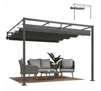 Outsunny Pergola Addossata 3x3 m con Tetto Retrattile UV30+ Beige