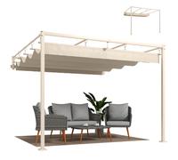 Outsunny Pergola Addossata 3x3 m con Tetto Retrattile UV30+ Beige