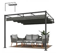 Outsunny Pergola Addossata 3x3 m con Tetto Scorrevole UV30+ Beige