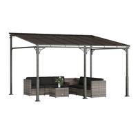 Outsunny Pergola Addossata 4x3 m da Giardino con Tetto in Policarbonato Marrone