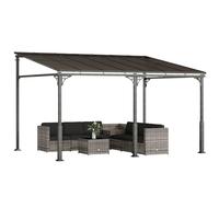 Outsunny Pergola da Giardino Addossata 4x3 m con Tetto in Policarbonato Marrone
