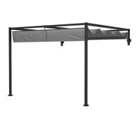 Outsunny Pergola Gazebo 3x4 m con Tettuccio Retrattile e Fori di Drenaggio, Pergola da Giardino in Acciaio e Poliestere con Picchetti e Viti, Grigio Scuro