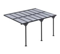 Outsunny Pergola Addossata da Giardino 4.4x3m, Gazebo Pergola per Esterni in Policarbonato e Alluminio, Installazione Regolabile, Grigio