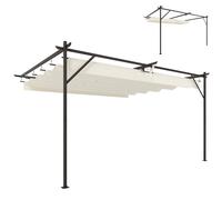 Outsunny Pergola Addossata da Giardino con Tetto Retrattile Bianco Crema