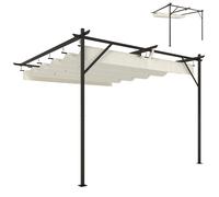 Outsunny Pergola Addossata da Giardino con Tetto Retrattile Bianco Crema