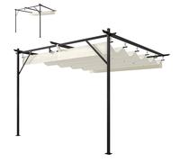 Outsunny Pergola da Giardino Addossata con Tetto Retrattile Bianco Crema