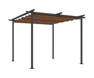 Outsunny Pergola da giardino per esterni 3 x 3 m retrattile scorrevole, pergola da giardino in tessuto di poliestere ad alta densità 180g/m², riparo dal sole UPF30+, per terrazza, patio, cortile,