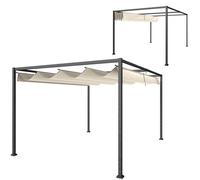 Outsunny Pergola Gazebo 4x3 m con Tettuccio Retrattile in Metallo Crema