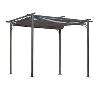 Outsunny Pergola retrattile 3L x 3L x 2,30H m struttura in metallo epossidico anticorrosione nero + tessuto in poliestere grigio ad alta densità incluso