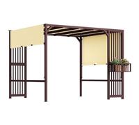 Outsunny Pergola schermo privacy invernale UV30+ 3x2,5m Marrone scuro | Tetto scorrevole regolabile, protezione solare, fioriere, padiglione da giardino autoportante e tenda da terrazza.