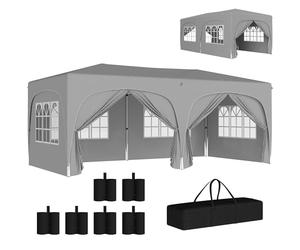 Outsunny Pergolato da giardino 3 x 6 m, pergolato pieghevole pop up, altezza regolabile, borsa per il trasporto e sacchi di sabbia, protezione UPF50+, barnum pieghevole per campeggio, festival, patio,