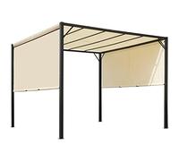 Outsunny Pergolato da giardino pergolato da giardino con baldacchino scorrevole 3 x 3 m in acciaio epossidico e tela poliestere crema e nero