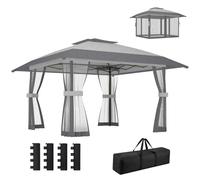 Outsunny Pergolato Pieghevole 4x4m Regolabile Altezza UV30 + Pareti Maglia Gr...