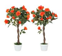 Outsunny Pianta Artificiale di Rosa da 21 Fiori Ø18x90 cm Arancione con Vaso