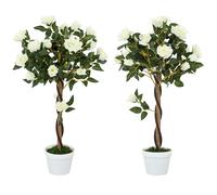Outsunny Pianta Artificiale di Rosa da 21 Fiori Ø18x90 cm Bianco con Vaso