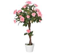 Outsunny Pianta Artificiale di Rosa da 21 Fiori Ø18x90 cmcon Vaso Rosa