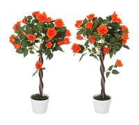 Outsunny Pianta Finta di Rosa da 21 Fiori Ø18x90 cm Arancione con Vaso