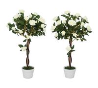 Outsunny Pianta Finta di Rosa da 21 Fiori Ø18x90 cm Bianco con Vaso