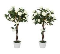 Outsunny Pianta Finta di Rosa da 21 Fiori con Vaso Ø18x90 cm Bianco