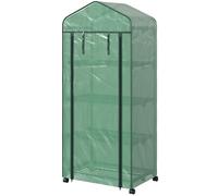 Outsunny Piccola Serra a 4 Livelli con 4 Rotelle e Ingresso Avvolgibile Verde