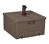 Outsunny Piedino per ombrellone, base per pesi, tavolino con drenaggio, ruote e maniglie in PE e metallo dim. 53L x 53L x 47H cm Marrone