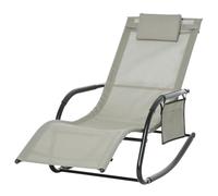 Outsunny Poltrona a Dondolo da Giardino, 150x62x88 cm, Nero e Grigio | Lettino Sdraio da Esterno, Poltrona Dondolo per Esterno, Poggiatesta, Tasca Laterale