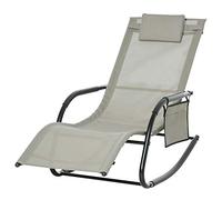 Outsunny Poltrona a Dondolo da Giardino, Lettino Sdraio da Esterno con Poggiatesta e Tasca Laterale, 150x62x88 cm, Nero e Grigio