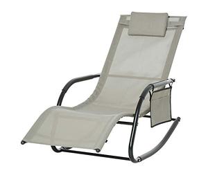 Outsunny Poltrona a Dondolo da Giardino, Lettino Sdraio da Esterno con Poggiatesta e Tasca Laterale, 150x62x88 cm, Nero e Grigio