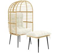 Outsunny Poltrona da Giardino con Poggiapiedi, Forma a Uovo, Poltrona a Cesta con Cuscini Lunghi e Spessi, Telaio Metallico, Beige Aosom Italy