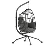 Outsunny Poltrona da Giardino Sospesa con Gancio e 2 Cuscini Nero e Grigio