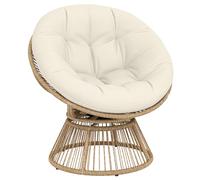 Outsunny Poltrona Papasan in Rattan Girevole a 360°, Poltrona da Giardino Girevole con Cuscino Oversize da 110 cm e Struttura in Acciaio, per Interni ed Esterni, Bianco Crema