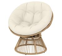 Outsunny Poltrona Papasan Rattan Girevole 360° con Cuscino, Bianco