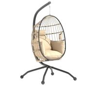 Outsunny Poltrona Sospesa a Uovo 2 Cuscini Base a X 120x88x192 cm Cachi | Gancio Regolabile, Lavabili, Portabicchieri, Sedia a Dondolo da Giardino Pieghevole, in Acciaio, per Interni ed Esterni