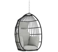 Outsunny Poltrona Sospesa a Uovo con Cuscino e Portabicchieri 75x62x107cm Grigio