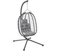 Outsunny Poltrona Sospesa in Rattan con Cuscino e Altezza Regolabile Grigio