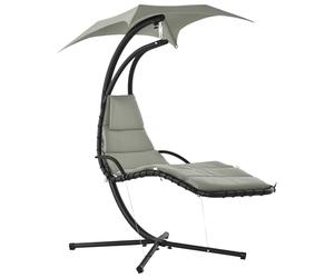 Outsunny Poltrona Sospesa da Giardino con Tettuccio Orientabile a Protezione UV, Sedia a Dondolo Sospesa Imbottito per Esterno, Grigio 190x115x190 cm