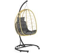 Outsunny Poltrona Sospesa e Pieghevole con Cuscini, in Acciaio e Rattan PE, 102x102x195 cm, Nera Grigia e Beige Aosom