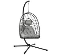 Outsunny Sedia Sospesa a Uovo Rattan PE con Cuscino e Seduta Pieghevole Grigio