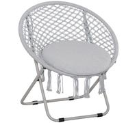 Outsunny Poltrona sospesa rotonda da giardino poltrona a luna papasan pieghevole grande comfort macramé cotone poliestere grigio