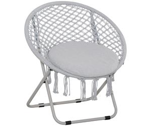 Outsunny Poltrona sospesa rotonda da giardino poltrona a luna papasan pieghevole grande comfort macramé cotone poliestere grigio