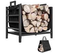 Outsunny Porta Legna per Interni ed Esterni, Portalegna da Interno Rialzato con Borsa da Trasporto in Tessuto Oxford e Maniglia, Legnaia in Metallo, Capacità 50 kg, 49x34x44 cm, Nero